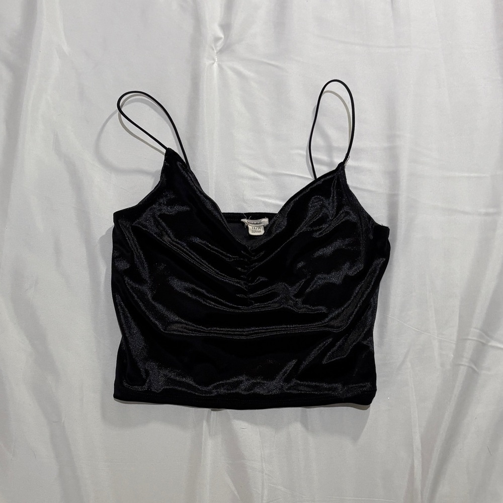2016 Garage black velour/velvet plunge ruched tank top